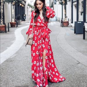 Red Maxi Poppy Dress with Slit